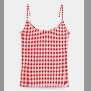 Eco-friendly gingham white and red organic cotton spaghetti straps top cami NWT